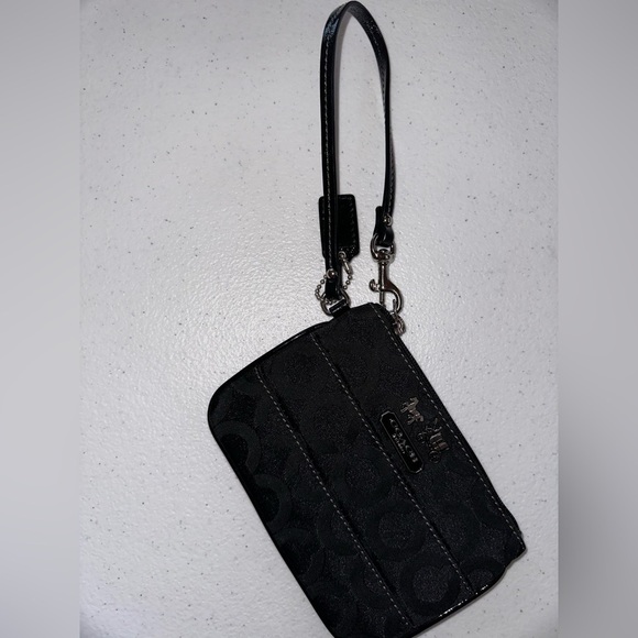 Coach Signature Black Monogram Wristlet Wallet - Picture 5 of 8